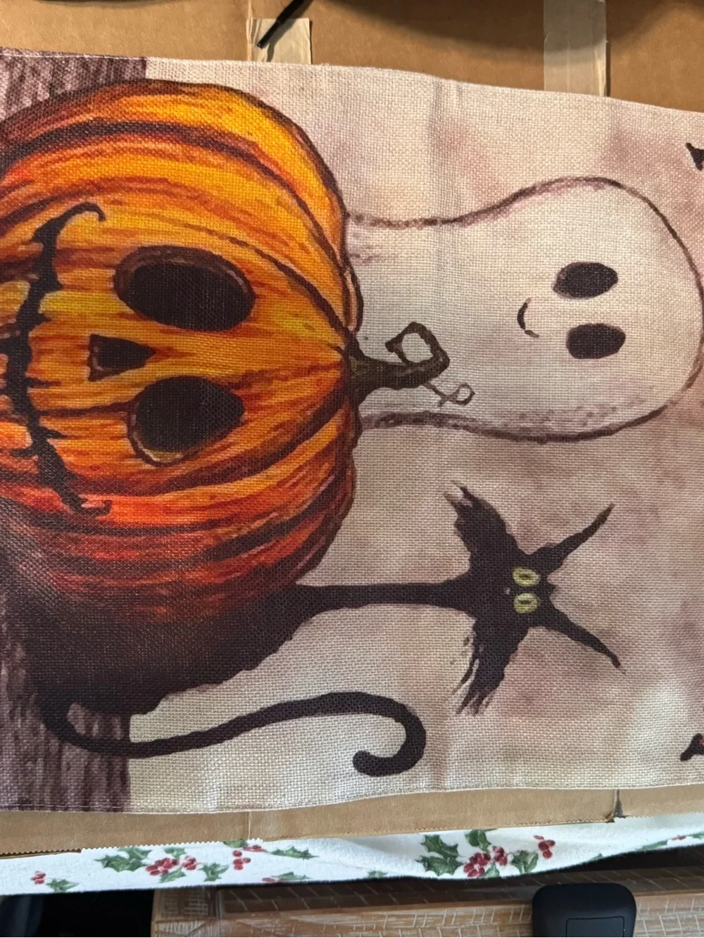 Halloween Pumpkin, Ghost & Cat Party garden Flag - Orange, Black, Cream